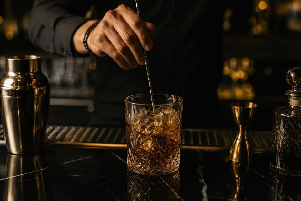 Medosa Café-Bar website — dark, moody cocktail bar hero shot